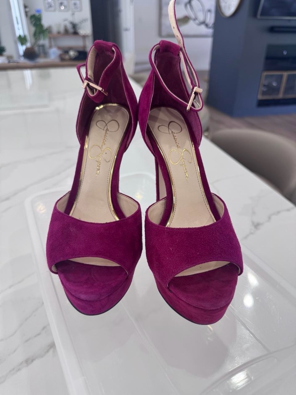 Jessica Simpson Fuchsia Suede Ankle-Strap Platform Heels